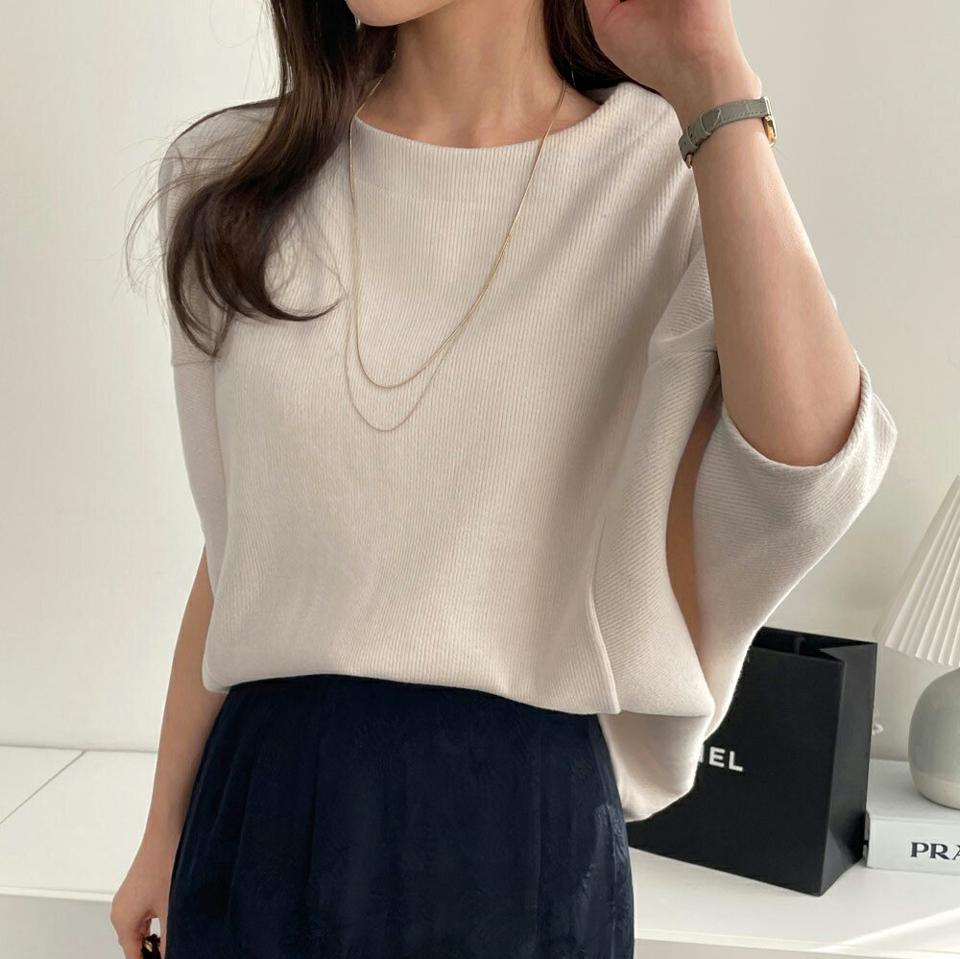 【只今10%OFF】リブドルマンスリーブニット・全3色・t71521 レディース 【tops】トップス ニット ドルマンスリーブ 半袖 ハーフスリーブ 単色 無地 シンプル ラフ カジュアル 大人 秋 冬 春 韓国ファッション ハイホリHIHOLLI【ニットセール】