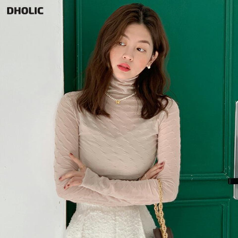 ツイストハイネックシアーブラウス・全4色・t66528 レディース 【bl】韓国ファッション トップス ブラウス 長袖 ハイネック ツイスト シアー メロウ フィンガーホール クロップド丈 シンプル 大人 体型カバー カジュアル フェミニン 春 秋 冬