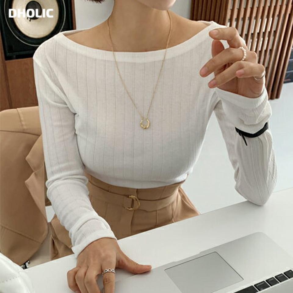 ボートネックマルチリブTシャツ・全3色・t66530 レディース 【tops】韓国ファッション トップス Tシャツ 大人 長袖 ボートネック マルチリブ スリム クロップド丈 無地 シンプル 体型カバー 細身 フェミニン カジュアル 秋 冬