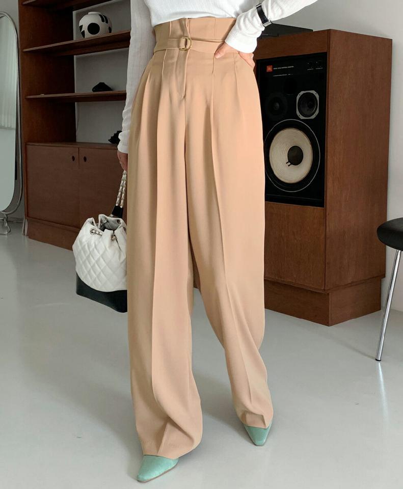 ベルト付ワイドスラックス・全3色・b66553 レディース 【pt】韓国ファッション ボトムス ロング ロングパンツ スラックスパンツ スラックス カラーパンツ ベルト付 ワイド ハイウエスト 無地 シンプル フェミニン カジュアル 秋 冬