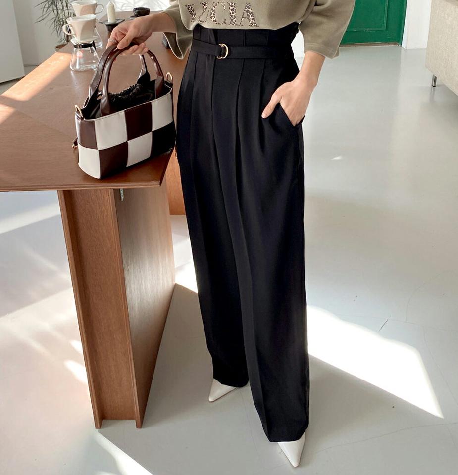 ベルト付ワイドスラックス・全3色・b66553 レディース 【pt】韓国ファッション ボトムス ロング ロングパンツ スラックスパンツ スラックス カラーパンツ ベルト付 ワイド ハイウエスト 無地 シンプル フェミニン カジュアル 秋 冬
