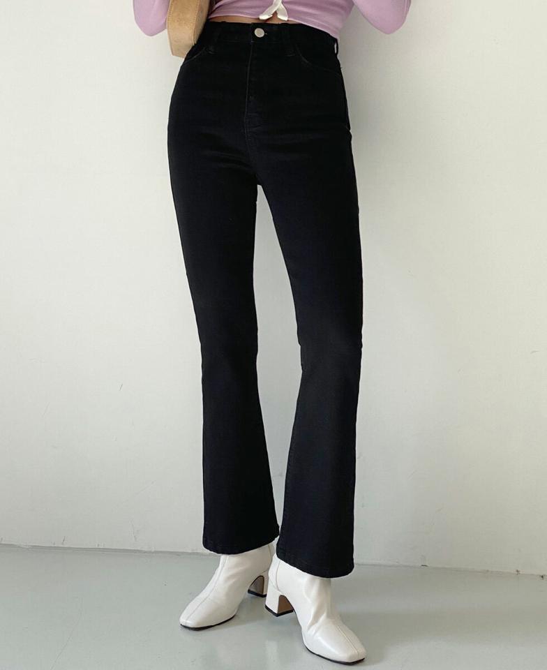 ブラックフレアパンツ・全1色・t66545 レディース 【pt】韓国ファッション ボトムス ロング ロングパンツ フレアパンツ ポケット スリム ベルトループ ハイウエスト 無地 シンプル フェミニン カジュアル 秋 冬