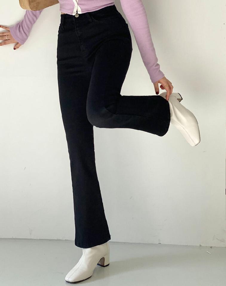 ブラックフレアパンツ・全1色・t66545 レディース 【pt】韓国ファッション ボトムス ロング ロングパンツ フレアパンツ ポケット スリム ベルトループ ハイウエスト 無地 シンプル フェミニン カジュアル 秋 冬