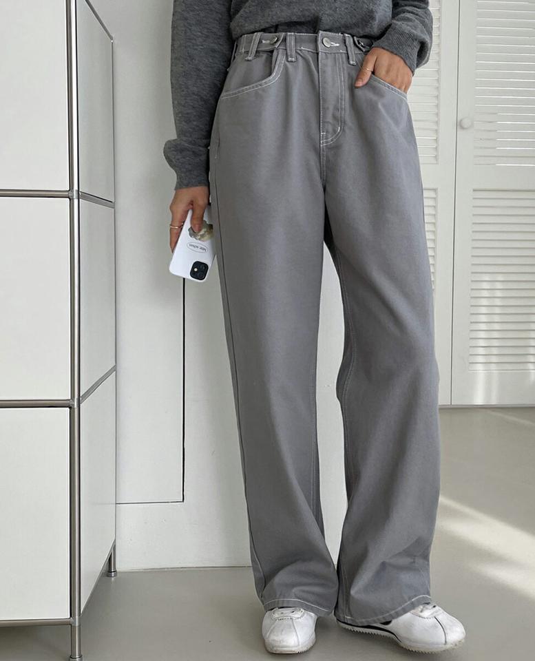 ノンフェイドステッチウエストボタンワイドパンツ・全3色・t66112 レディース 【pt】韓国ファッション ボトムス ロング ロングパンツ ノンフェイド ステッチ ワイドパンツ ストレート 無地 シンプル フェミニン カジュアル 秋 冬