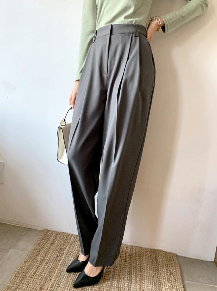 ツータックテーパードスラックス・全4色・t00032 レディース 【pt】韓国ファッション ボトムス ロング ロングパンツ スラックスパンツ スラックス ツータック テーパード ワイド ハイウエスト 無地 シンプル カジュアル 秋 冬