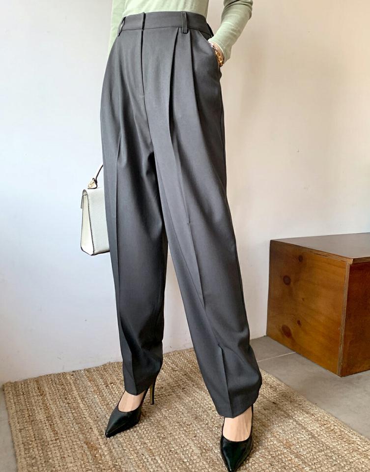 ツータックテーパードスラックス・全4色・t00032 レディース 【pt】韓国ファッション ボトムス ロング ロングパンツ スラックスパンツ スラックス ツータック テーパード ワイド ハイウエスト 無地 シンプル カジュアル 秋 冬