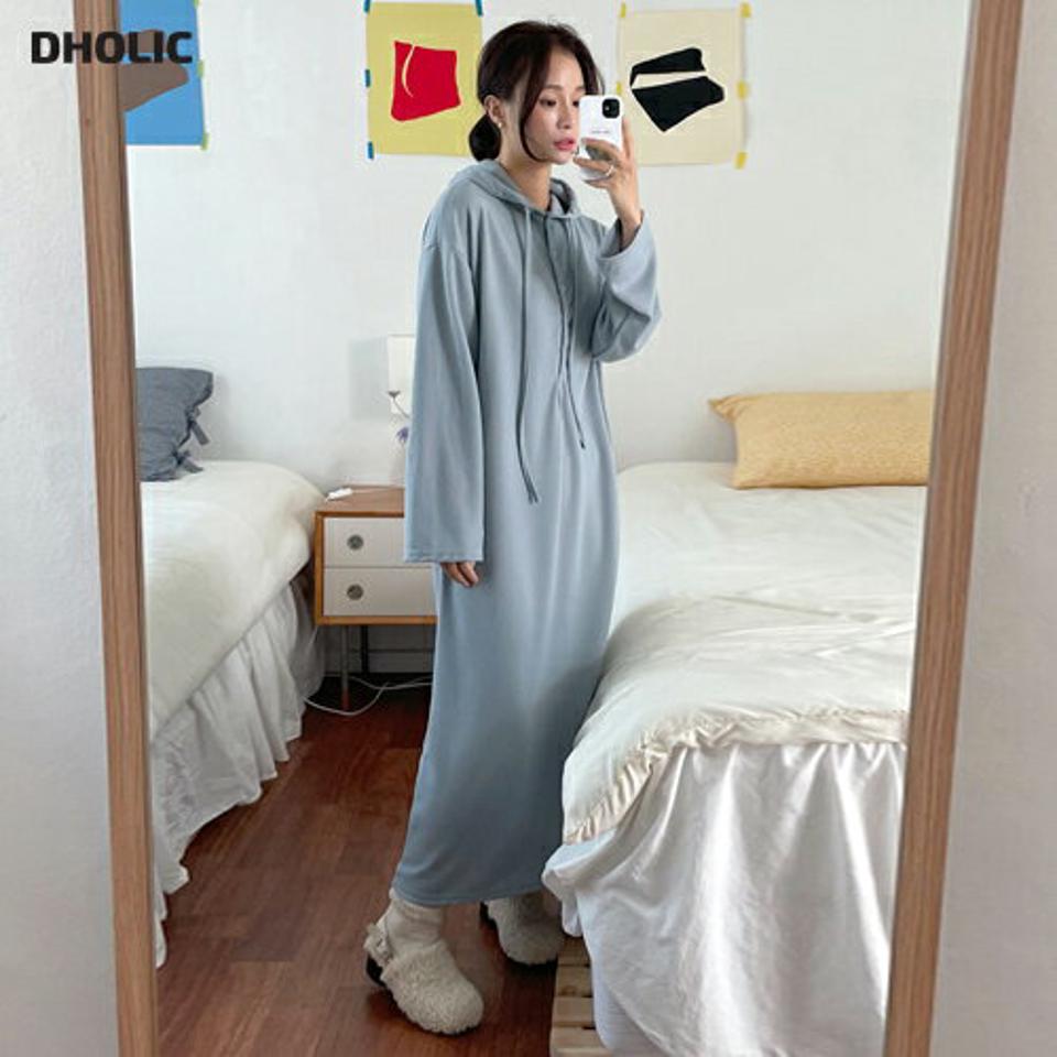 ハーフボタンフードワンピース・全5色・t63232 レディース 【ops】韓国ファッション ワンピース ロングワンピース 長袖 ハーフボタン フード ロング丈 ストレート パステル 無地 シンプル 体型カバー カジュアル フェミニン 秋 冬