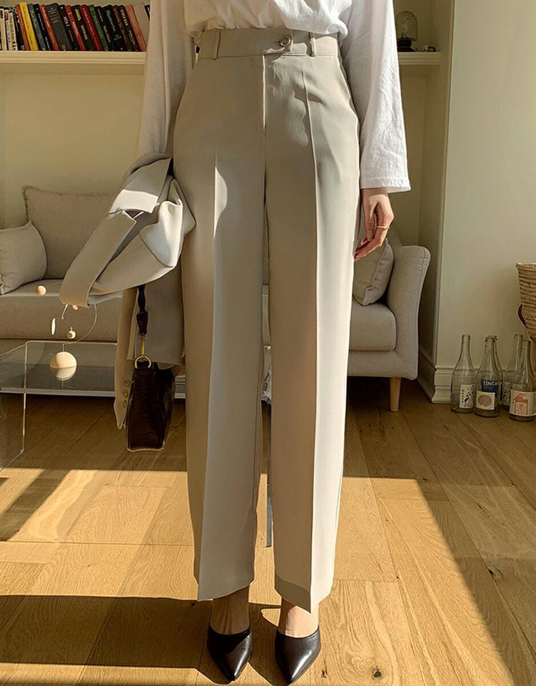 ボタンワイドスラックス・全2色・t00031 レディース 【pt】韓国ファッション ボトムス ロング ロングパンツ スラックスパンツ スラックス ボタン ワイド ハイウエスト 無地 ベーシック シンプル 体型カバー カジュアル 秋 冬