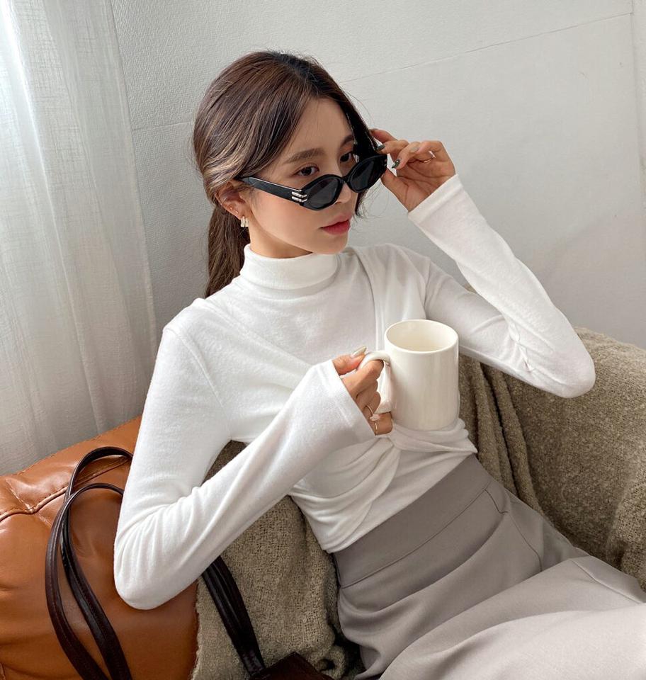 起毛タートルスリーブレス&ツイストTシャツSET・全4色・t63225 レディース 【tops】韓国ファッション トップス Tシャツ スリーブレス セット 大人 長袖 タートルネック ツイスト 起毛 無地 シンプル 体型カバー 細身 フェミニン カジュアル 秋 冬
