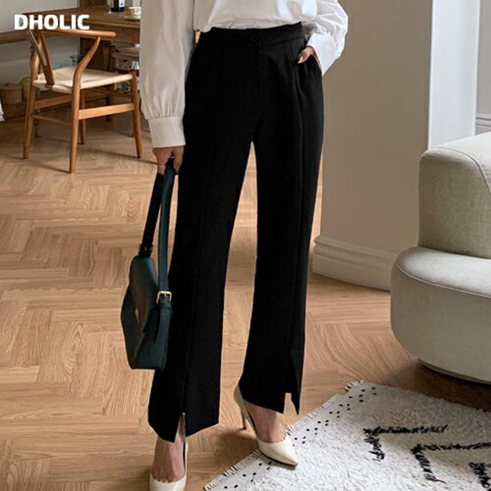 スリットスラックス・全2色・t65287 レディース 【pt】韓国ファッション ボトムス ロング ロングパンツ スラックスパンツ スラックス スリット ポケット ストレート 無地 シンプル カジュアル 秋 冬