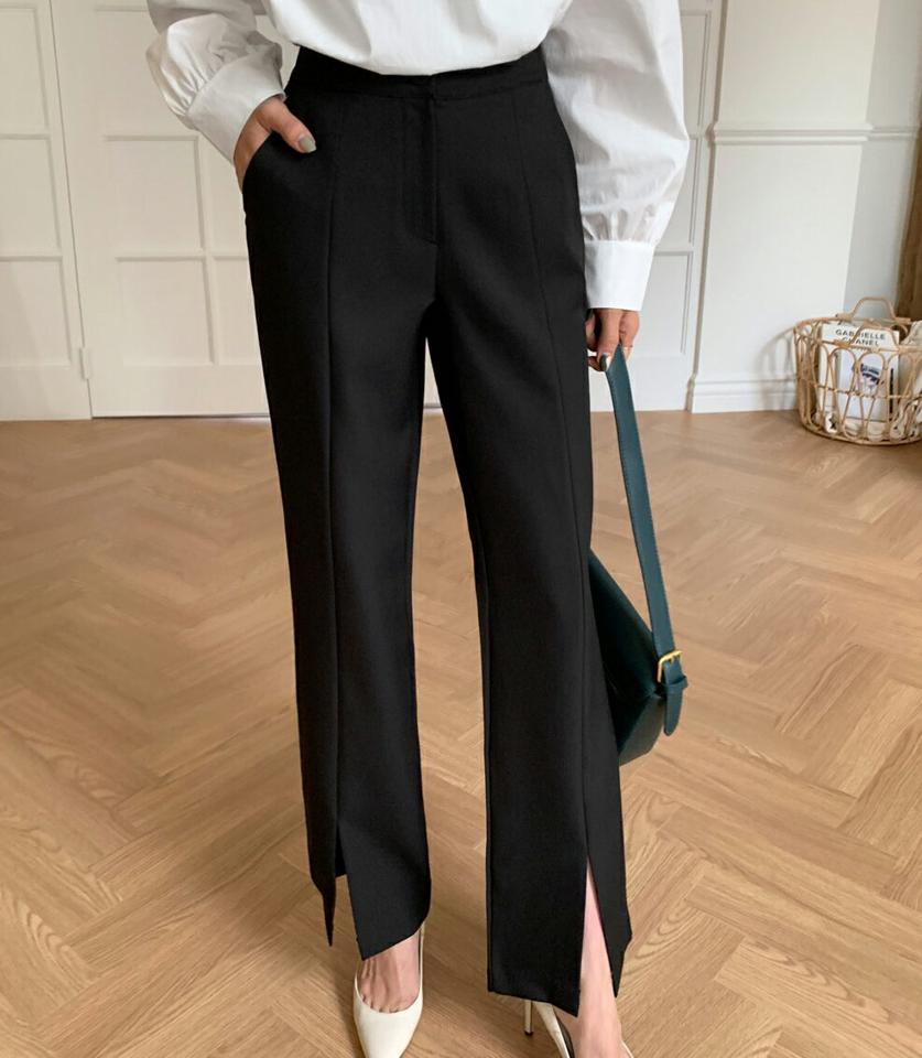 スリットスラックス・全2色・t65287 レディース 【pt】韓国ファッション ボトムス ロング ロングパンツ スラックスパンツ スラックス スリット ポケット ストレート 無地 シンプル カジュアル 秋 冬