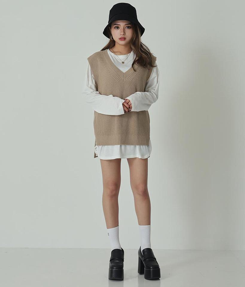 ロングTシャツ×ベストセット