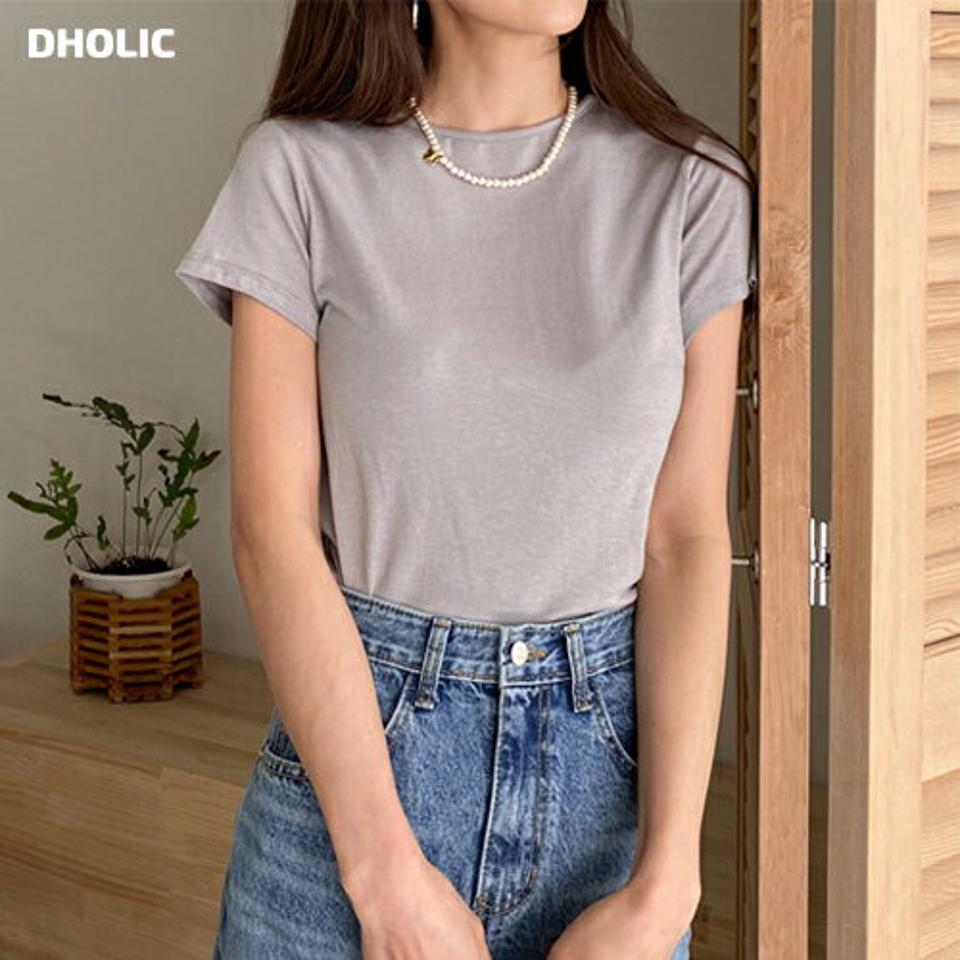 クロップド半袖Tシャツ・全6色・t65327 レディース 【tops】韓国ファッション トップス Tシャツ 大人 半袖 ラウンドネック スリム クロップド丈 無地 ベーシック シンプル 体型カバー 細身 フェミニン カジュアル 秋 冬