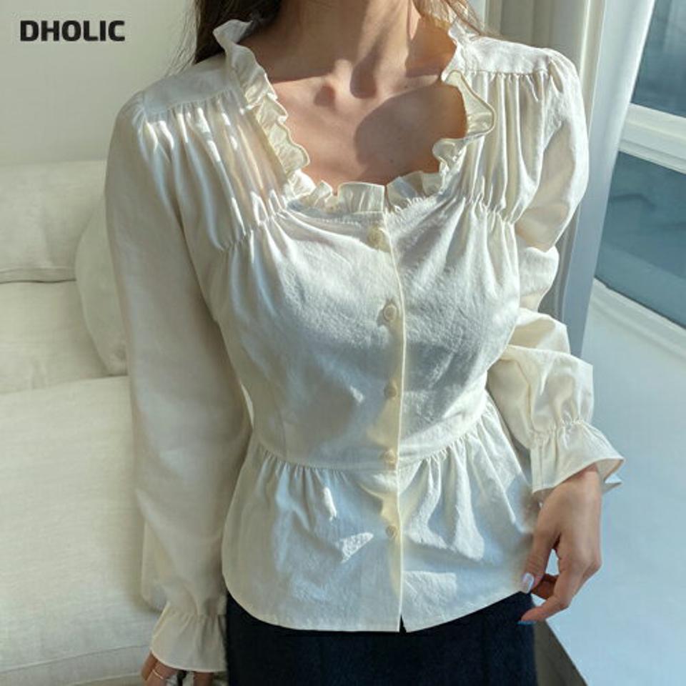 【今だけこの価格】フリルペプラムリボンブラウス・全3色・t65296 レディース 【bl】韓国ファッション トップス ブラウス 長袖 スクエアネック 襟コンシャス フリル ギャザー リボン 無地 シンプル 大人 体型カバー ルーズ カジュアル フェミニン 春 秋 冬 セール