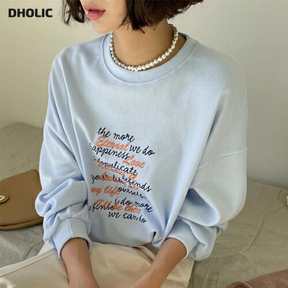 刺繍&レタリングスウェット・全3色・t66127 レディース 【tops】韓国ファッション トップス スウェット 大人 長袖 ラウンドネック 刺繍 レタリング 英字 ロゴ ドロップショルダー ルーズ シンプル 体型カバー フェミニン カジュアル デイリー 秋 冬