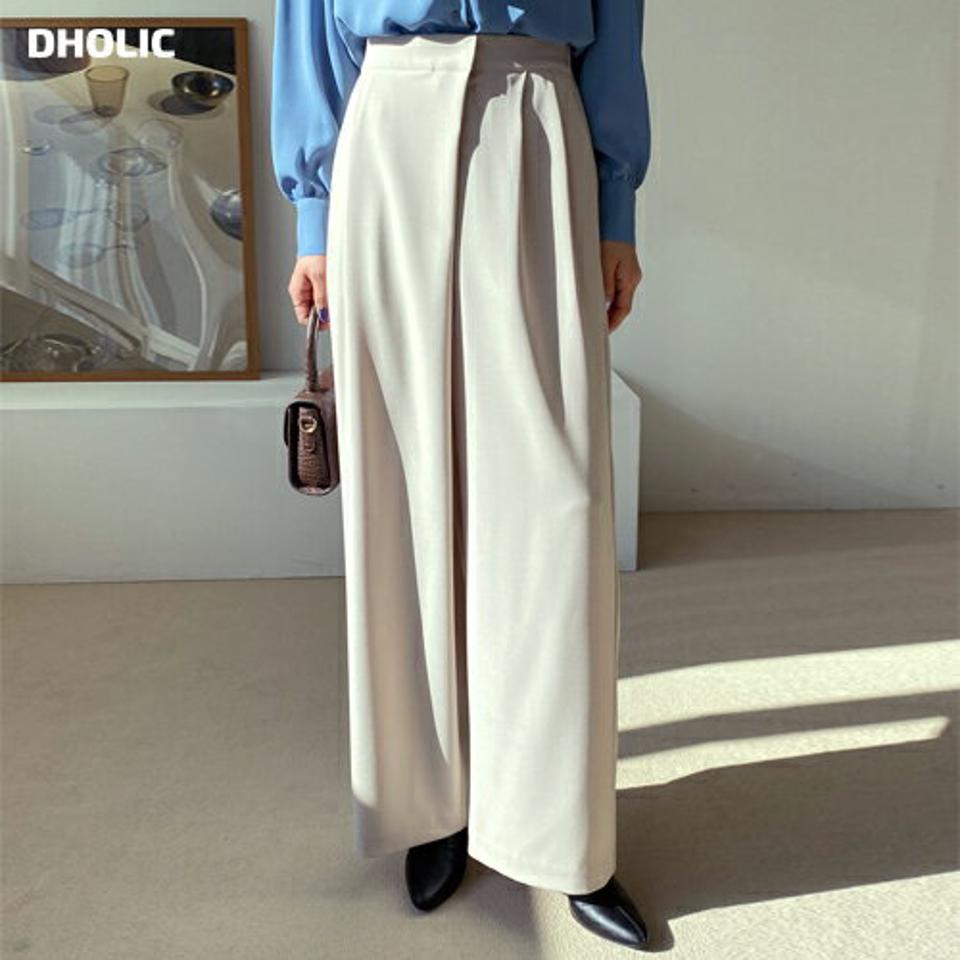 アンバランスワイドスラックス・全2色・t65315 レディース 【pt】韓国ファッション ボトムス ロング ロングパンツ スラックスパンツ スラックス ツータック ハイウエスト 無地 シンプル 体型カバー フェミニン カジュアル 秋 冬