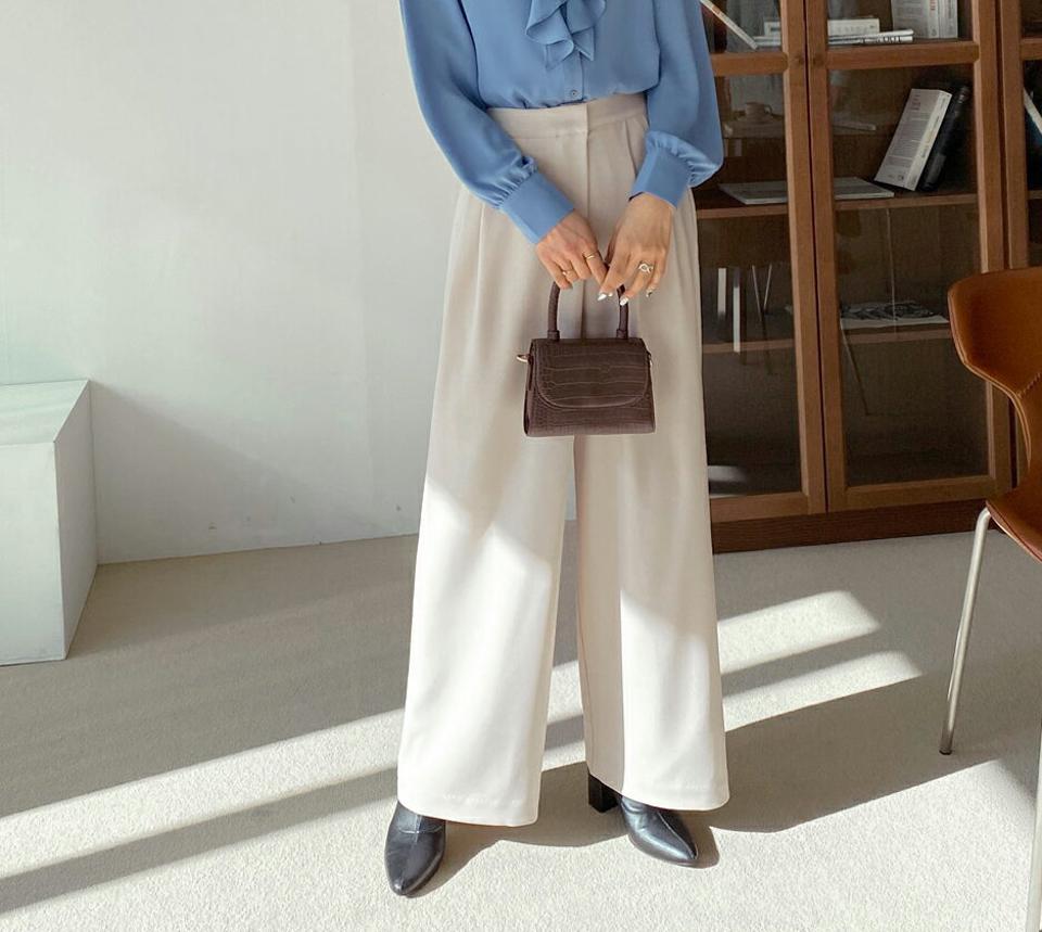 アンバランスワイドスラックス・全2色・t65315 レディース 【pt】韓国ファッション ボトムス ロング ロングパンツ スラックスパンツ スラックス ツータック ハイウエスト 無地 シンプル 体型カバー フェミニン カジュアル 秋 冬