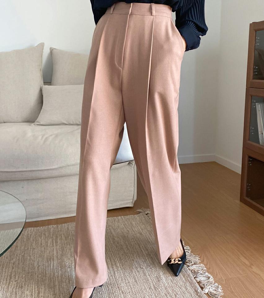 ピンタックワイドスラックス・全4色・t65314 レディース 【pt】韓国ファッション ボトムス ロング ロングパンツ スラックスパンツ スラックス ピンタック ワイド ハイウエスト 無地 シンプル 体型カバー フェミニン カジュアル 秋 冬