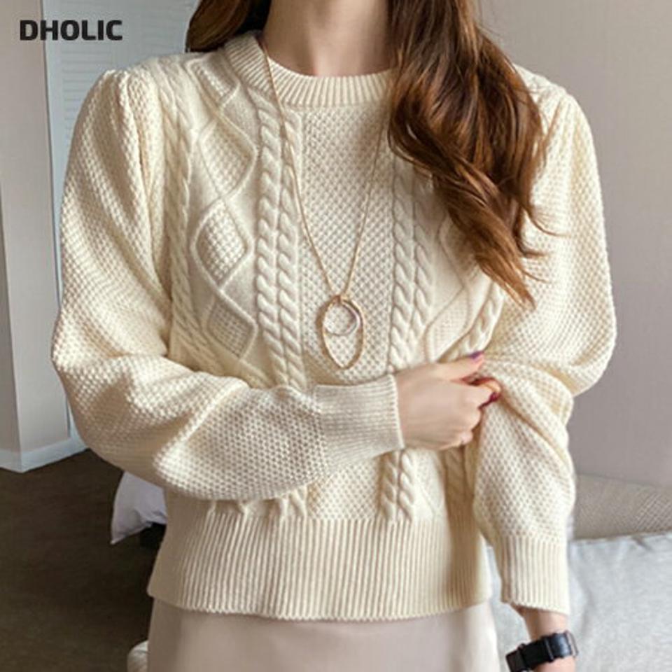 【只今10%OFF】ツイストパフスリーブニット・全5色・00033 レディース 【tops】トップス ニット 長袖 パフスリーブ パフ袖 ツイストニット シンプル カジュアル ラフ クロップド丈 秋 冬 韓国ファッション ハイホリHIHOLLI【ニットセール】