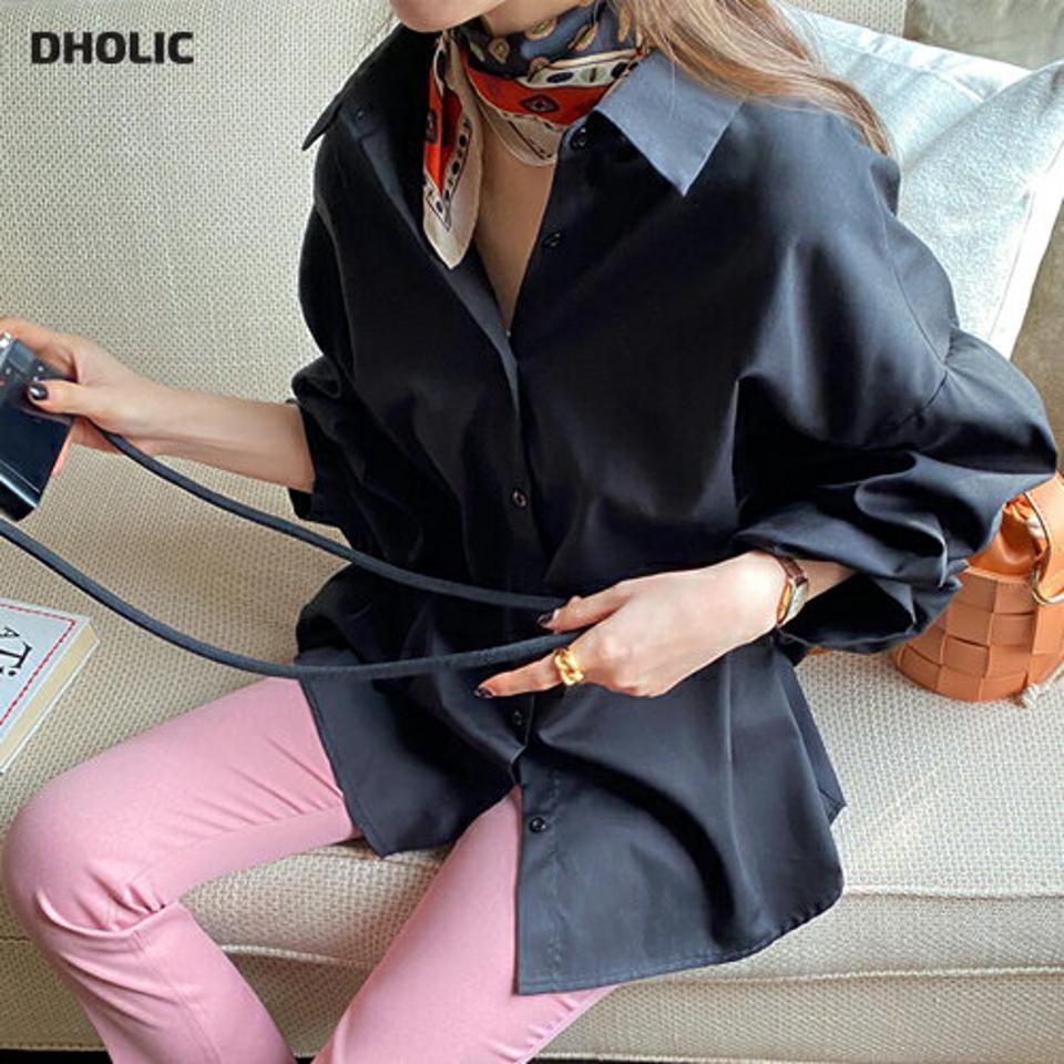 ラグランオーバーフィットシャツ・全2色・t00031 レディース 【bl】トップス シャツ 長袖 オーバーサイズ ゆったり 単色 無地 シンプル 大人 きれいめ 秋 冬 春 韓国ファッション ハイホリHIHOLLI