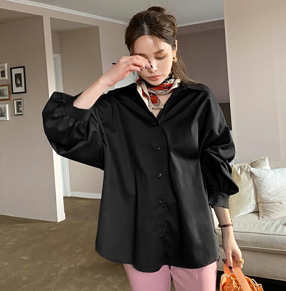 ラグランオーバーフィットシャツ・全2色・t00031 レディース 【bl】トップス シャツ 長袖 オーバーサイズ ゆったり 単色 無地 シンプル 大人 きれいめ 秋 冬 春 韓国ファッション ハイホリHIHOLLI