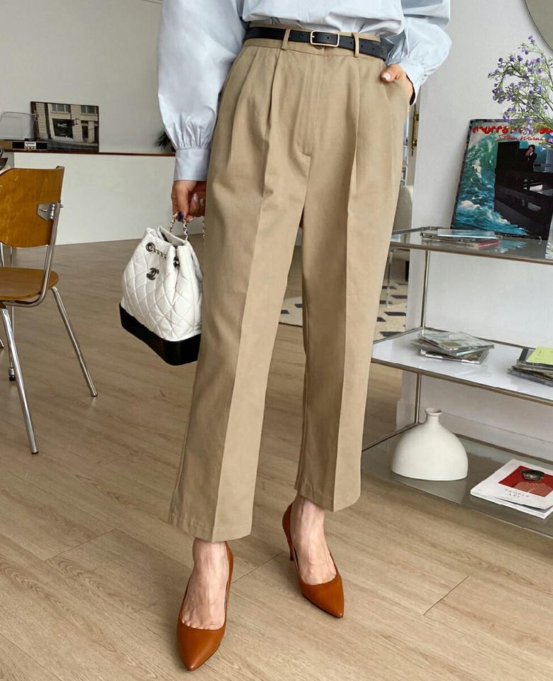 コットンタックパンツ・全2色・t00108 レディース 【pt】韓国ファッション ボトムス ロング ロングパンツ コットンパンツ ツータック テーパード ハイウエスト 無地 シンプル 体型カバー フェミニン カジュアル 高級感 秋 冬