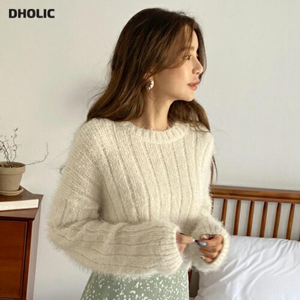 【只今10%OFF】ファータッチラウンドニット・全6色・t00093 レディース 【tops】韓国ファッション トップス ニット 大人 長袖 ラウンドネック ファータッチ テクスチャー クロップド丈 ドロップショルダー カラーニット シンプル 体型カバー 秋 冬【ニットセール】