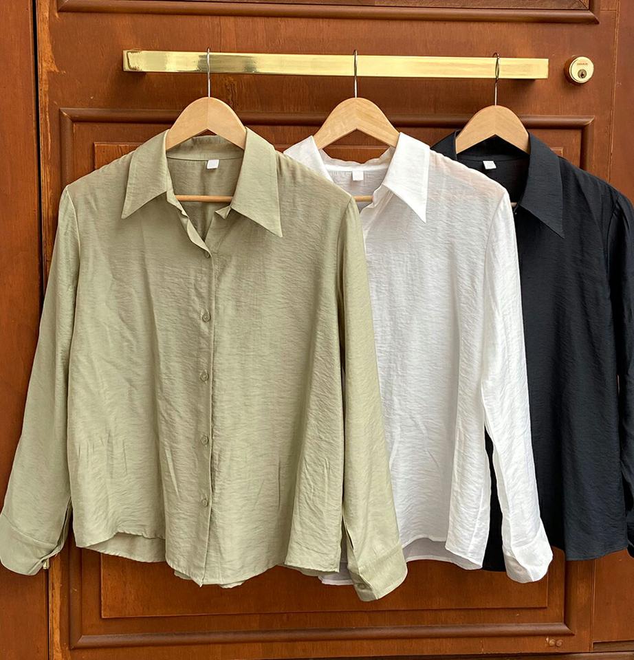 ラウンドヘムシャツ・全3色・t01923 レディース 【bl】韓国ファッション トップス シャツ 長袖 カラーネック ラウンドヘム ボタン フェミニン 大人 上品 体型カバー 無地 ベーシック シンプル カジュアル 秋 冬 NIJU