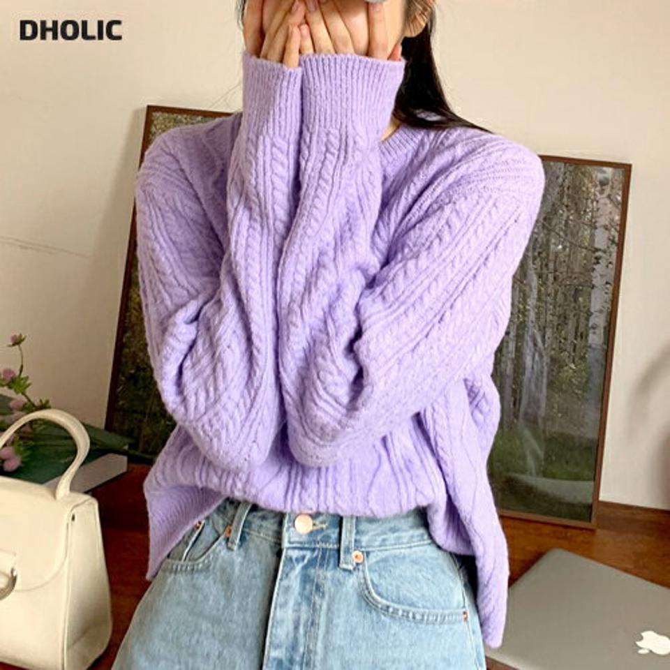 ラウンドケーブルニット・全5色・t01925 レディース 【tops】韓国ファッション トップス ニット 長袖 ラウンドネック ケーブル編み カラーニット パステル カラーアイテム くすみ クロップド丈 フェミニン シンプル デイリー 体型カバー 秋 冬 NIJU