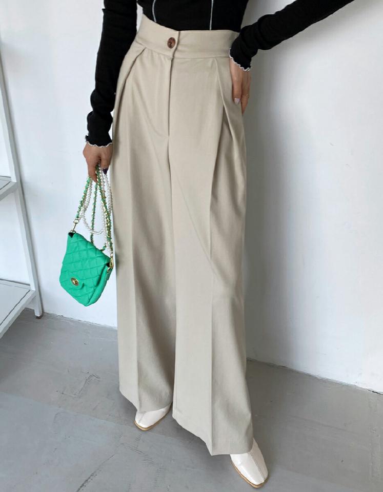 ハイウエストタックワイドスラックス・全3色・t66333 レディース 【pt】韓国ファッション ボトムス ロング ロングパンツ スラックスパンツ スラックス ハイウエスト タック ワイド 無地 シンプル 体型カバー フェミニン カジュアル 秋 冬