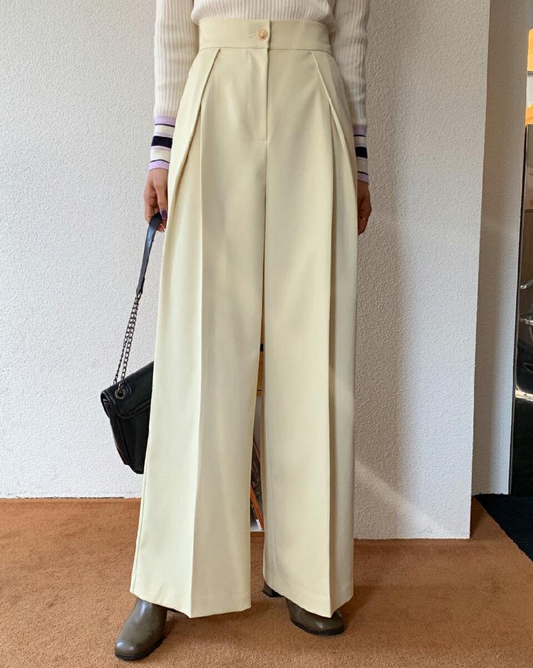 ハイウエストタックワイドスラックス・全3色・t66333 レディース 【pt】韓国ファッション ボトムス ロング ロングパンツ スラックスパンツ スラックス ハイウエスト タック ワイド 無地 シンプル 体型カバー フェミニン カジュアル 秋 冬