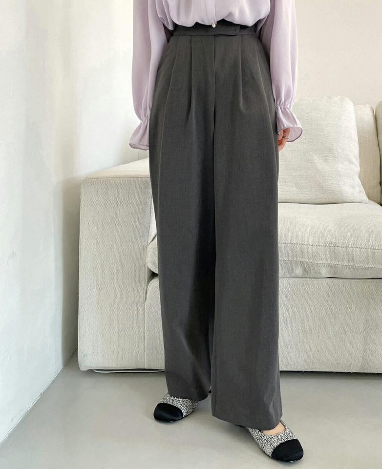 ベルクロワイドスラックス・全3色・t66335 レディース 【pt】韓国ファッション ボトムス ロング ロングパンツ スラックスパンツ スラックス ハイウエスト ベルクロ ワイド ツータック 無地 シンプル 体型カバー フェミニン カジュアル 秋 冬