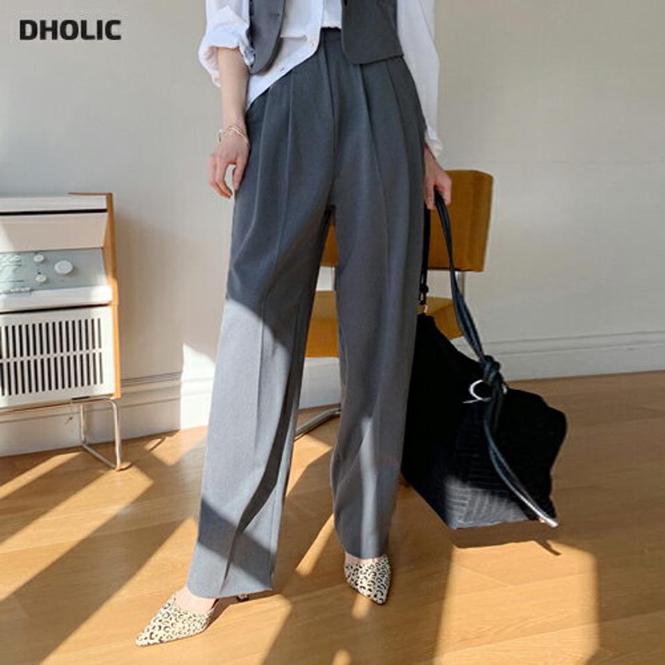 ワイドスラックス・全2色・t00102 レディース 【pt】スラックス パンツ ズボン ロングパンツ ワイドパンツ ワイドスラックス 単色 無地 シンプル ベーシック 大人 オフィスカジュアル タック 結婚式 秋 冬 韓国ファッション ハイホリHIHOLLI