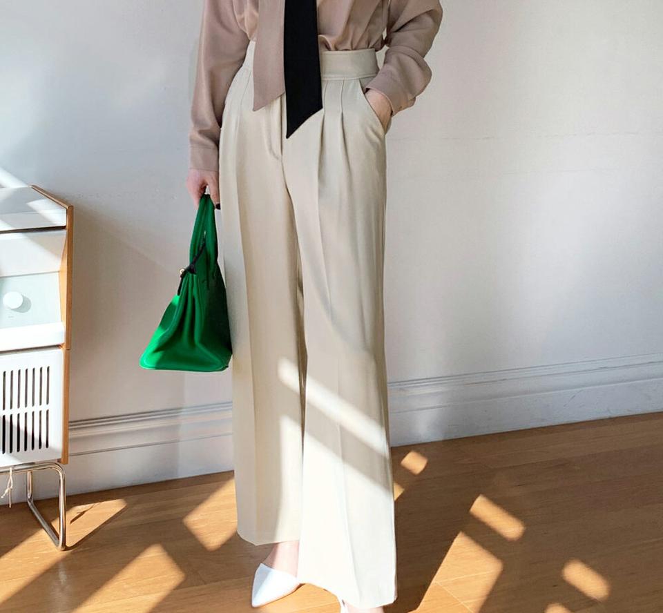 ツータックワイドスラックス・全3色・t00118 レディース 【pt】スラックス パンツ ズボン ロングパンツ タック オフィスカジュアル 単色 無地 シンプル ベーシック 大人 きれいめ 春 秋 冬 韓国ファッション ハイホリHIHOLLI