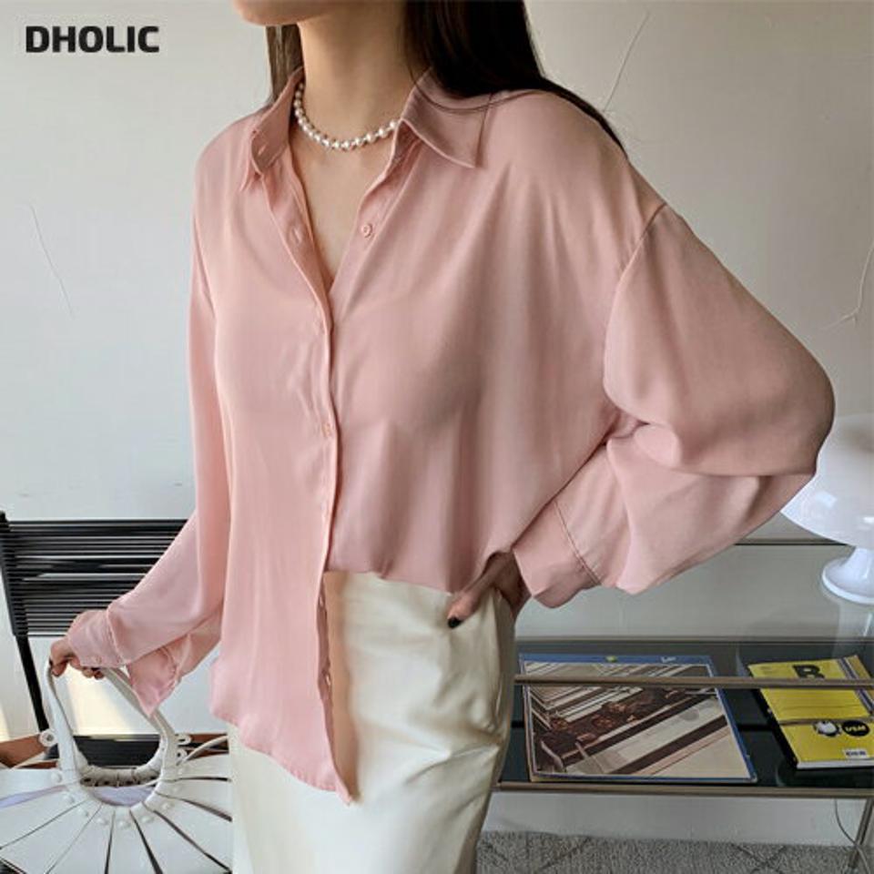 カラーネック長袖シャツ・全4色・t00088 レディース 【bl】トップス シャツ 長袖 単色 無地 シンプル ベーシック 大人 きれいめ オフィスカジュアル きれいめ パステル 春 秋 冬 韓国ファッション ハイホリHIHOLLI