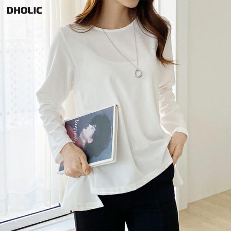 バックペプラムTシャツ・全4色・t71549 レディース 【tops】トップス Tシャツ 長袖 ペプラム 単色 無地 バックシャン シンプル 大人 ユニーク かわいい 可愛い 春 秋 冬 韓国ファッション ハイホリHIHOLLI