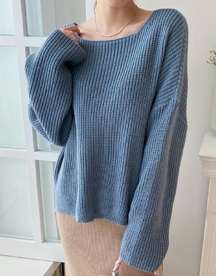 Vネックルーズフィットニット・全6色・t71553 レディース 【tops】トップス ニット 長袖 ゆったり ルーズ 単色 無地 シンプル ベーシック 大人 ラフ カラーアイテム ドロップショルダー アクリル カラーニット 緑 秋 冬 韓国ファッション ハイホリHIHOLLI 年上