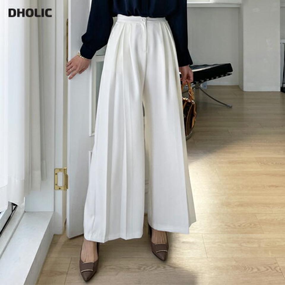 タックワイドスラックス・全3色・t71568 レディース 【pt】パンツ ズボン スラックス ワイドパンツ タック 単色 無地 ハイウエスト シンプル ベーシック 大人 きれいめ 上品 春 秋 冬 韓国ファッション ハイホリHIHOLLI