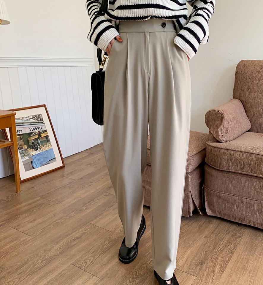 バックゴムワイドスラックス・全3色・t00111 レディース 【pt】韓国ファッション ボトムス ロング ロングパンツ スラックスパンツ スラックス バックゴム ワイド ハイウエスト 無地 シンプル 体型カバー フェミニン カジュアル 秋 冬