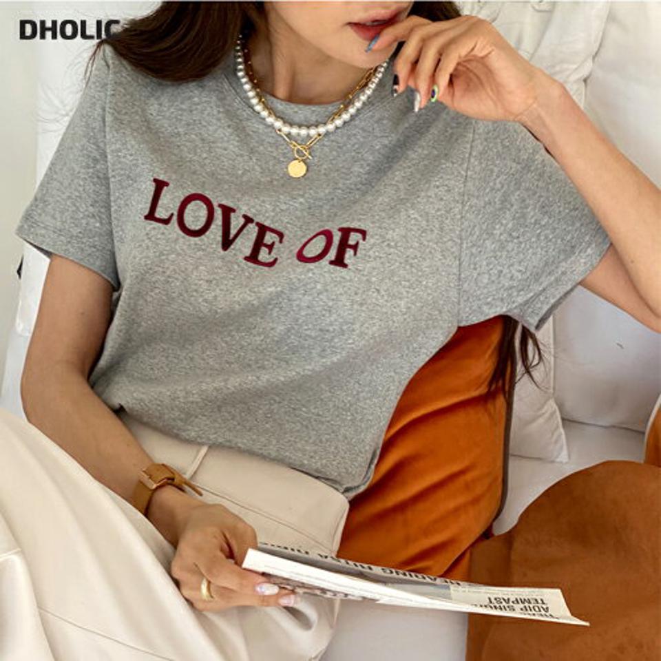 LOVE OF半袖Tシャツ・全2色・t66565 レディース 【tops】韓国ファッション トップス Tシャツ 大人 半袖 ラウンドネック レタリング 英字 ロゴ シンプル 体型カバー 細身 フェミニン カジュアル 秋 冬