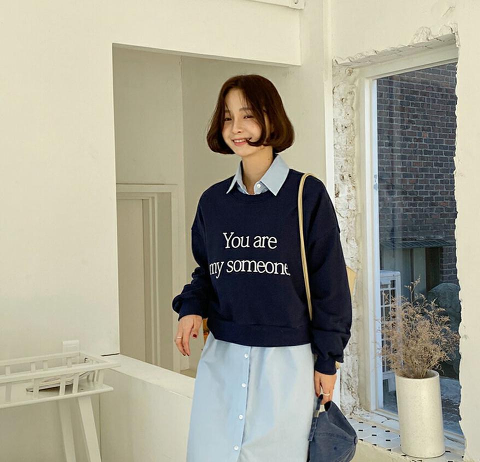 レタリングラウンドクロップドスウェット・全4色・t66566 レディース 【tops】韓国ファッション トップス スウェット 大人 長袖 ラウンドネック トレーナー レタリング 英字 ロゴ クロップド丈 シンプル 体型カバー カジュアル デイリー 秋 冬