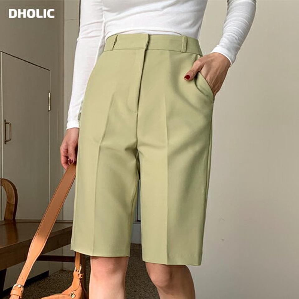 ハーフスラックス・全3色・t66583 レディース 【pt】韓国ファッション ボトムス ハーフ丈 ハーフパンツ スラックス ストレート カラーパンツ ハイウエスト ベルトループ 無地 シンプル パステル くすみ ピスタチオ フェミニン 秋 春