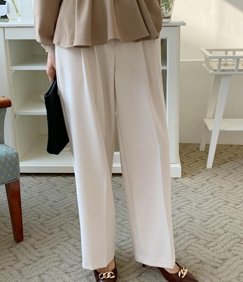 ツータックワイドスラックス・全3色・b66582 レディース 【pt】韓国ファッション ボトムス ロング ロングパンツ スラックスパンツ スラックス ツータック ワイド ストレート 無地 シンプル 体型カバー フェミニン カジュアル 秋 冬