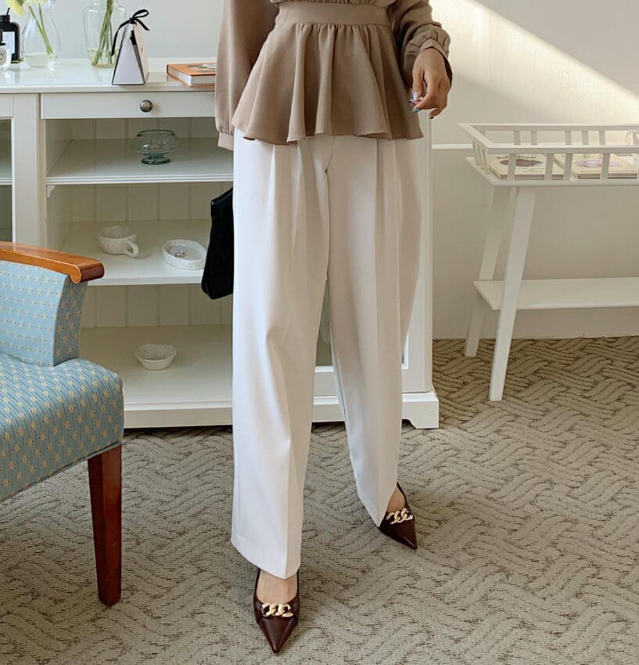 ツータックワイドスラックス・全3色・b66582 レディース 【pt】韓国ファッション ボトムス ロング ロングパンツ スラックスパンツ スラックス ツータック ワイド ストレート 無地 シンプル 体型カバー フェミニン カジュアル 秋 冬