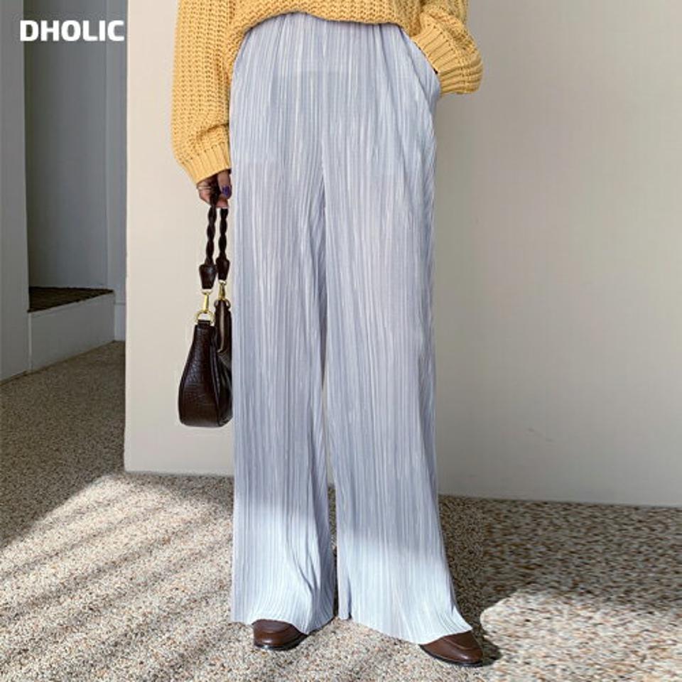 プリーツワイドパンツ・全5色・b66585 レディース 【pt】韓国ファッション ボトムス ロング ロングパンツ プリーツ ワイドパンツ ハイウエスト ストレート ワイド 体型カバー ウエストゴム シンプル フェミニン カジュアル 秋 冬