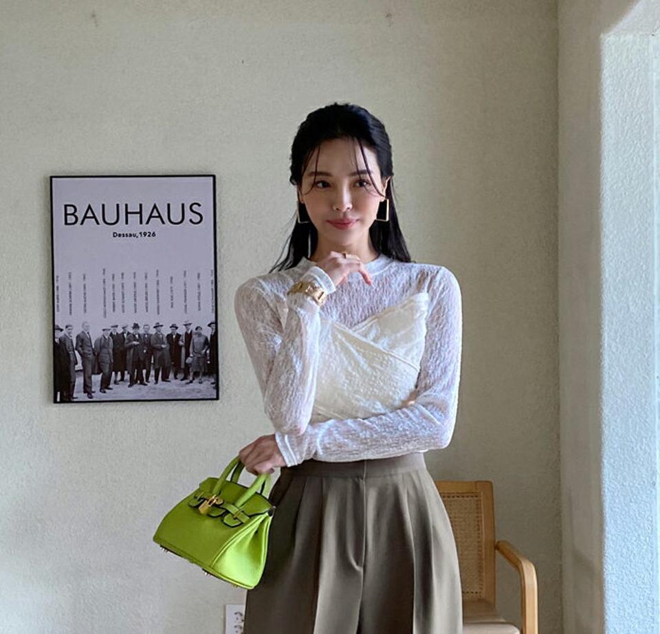 レースシースルークロスブラウス・全3色・k71646 レディース 【bl】トップス ブラウス 長袖 透け感 シアー シースルー クロス フェミニン 大人 きれいめ 春 秋 冬 韓国ファッション ハイホリHIHOLLI