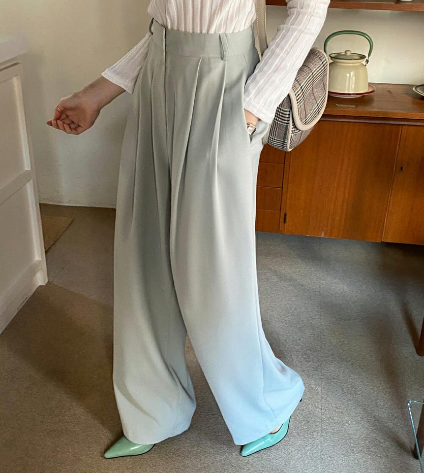 ツータックワイドスラックス・全2色・t63306 レディース 【pt】韓国ファッション ボトムス ロング ロングパンツ スラックスパンツ スラックス ツータック ワイド ストレート ハイウエスト 無地 シンプル 体型カバー フェミニン カジュアル 秋 冬