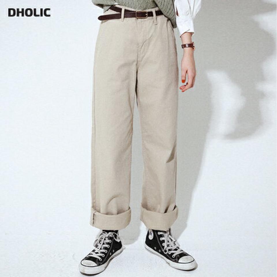コットンワイドパンツ・全4色・a00060 レディース 【pt】韓国ファッション ボトムス ロング ロングパンツ コットン ワイドパンツ ストレート ベルトループ 無地 シンプル フェミニン カジュアル 足長 秋 冬