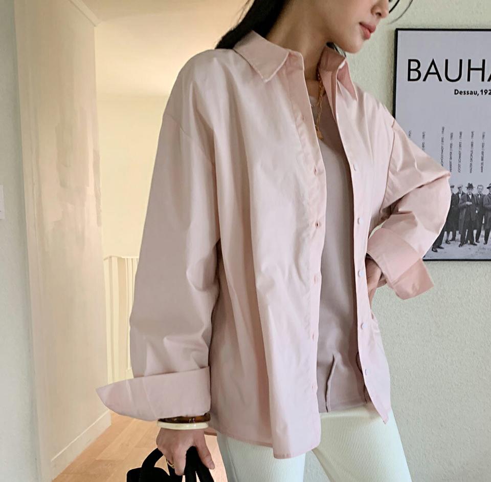 パステルオーバーシャツ・全6色・t71593 レディース 【bl】トップス シャツ 長袖 ゆったり オーバーサイズ 単色 無地 シンプル ベーシック 大人 きれいめ オフィスカジュアル 春 秋 冬 韓国ファッション ハイホリHIHOLLI