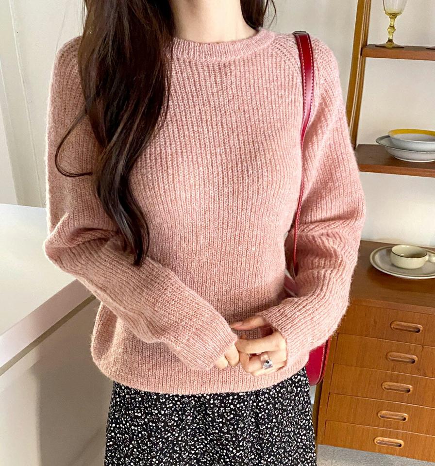 ラグランラウンドニット・全5色・t63296 レディース 【tops】韓国ファッション トップス ニット 大人 長袖 ラウンドネック ラグラン アルパカ混 パステル カラーニット 無地 ベーシック シンプル 体型カバー カジュアル 秋 冬